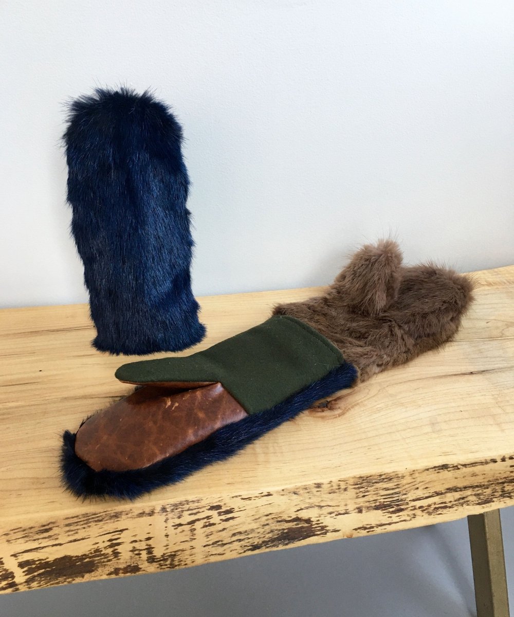 Women's Medium Real Fur Mittens - Blue Mink - Muffle - Up!