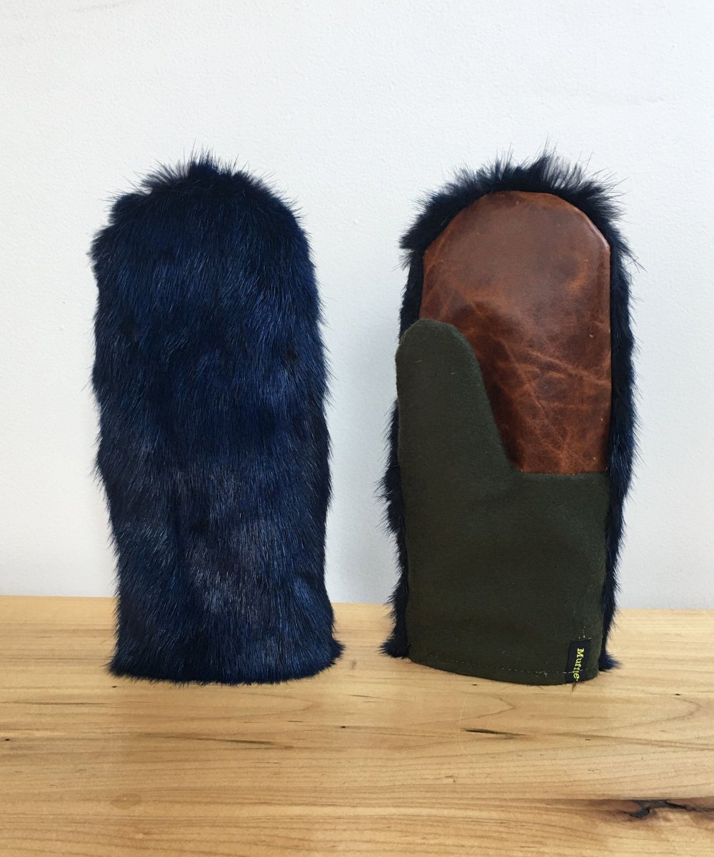 Women's Medium Real Fur Mittens - Blue Mink - Muffle - Up!