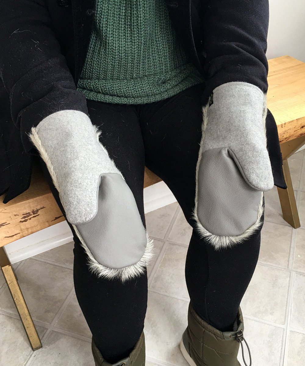 Women's Medium Real Fur Mittens - Light Gray Broadtail Sheep - Muffle - Up!