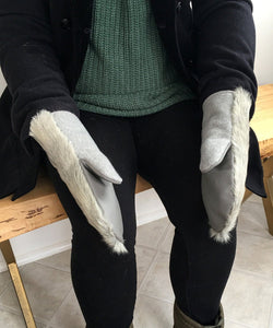 Women's Medium Real Fur Mittens - Light Gray Broadtail Sheep - Muffle - Up!