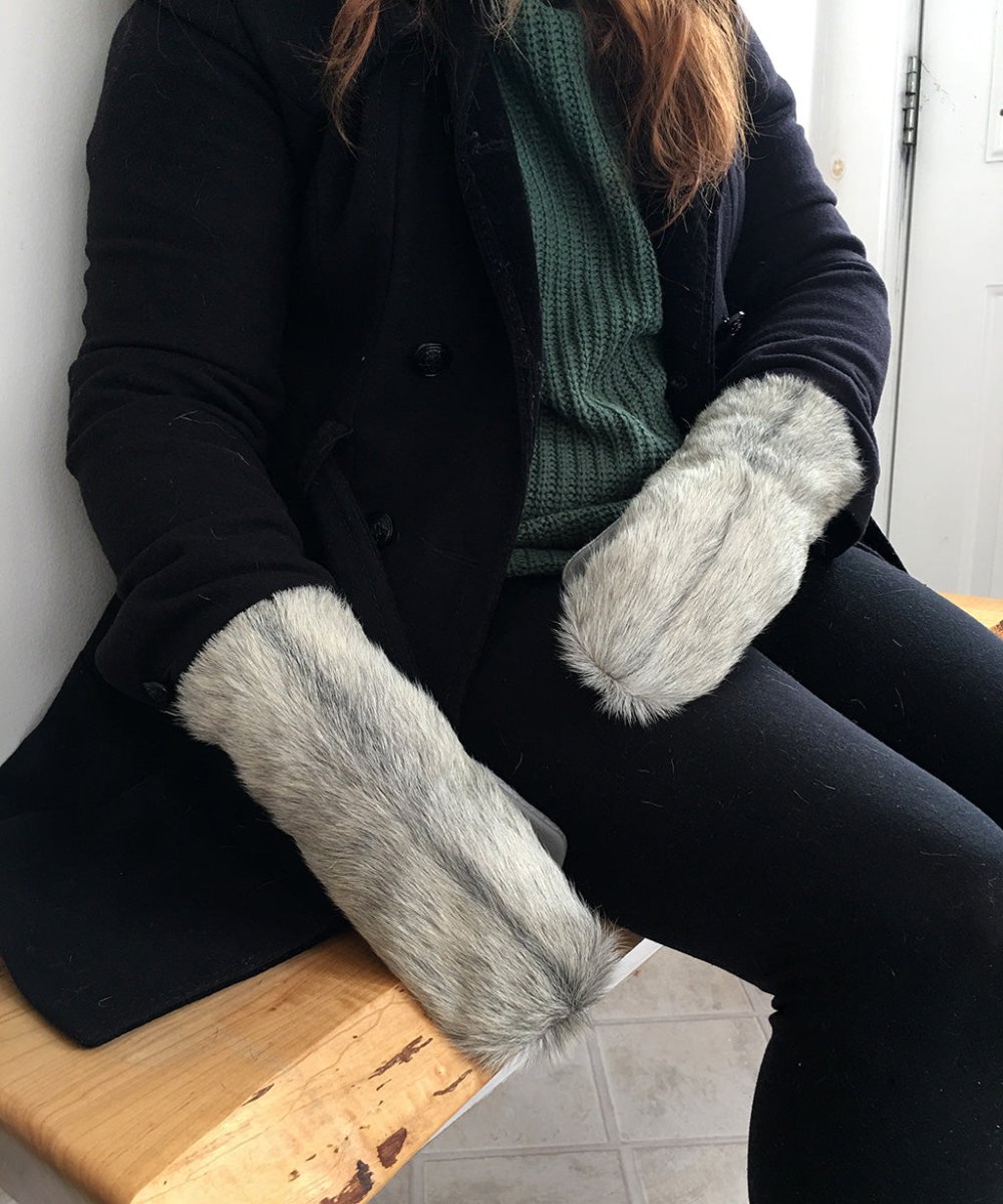 Women's Medium Real Fur Mittens - Light Gray Broadtail Sheep - Muffle - Up!