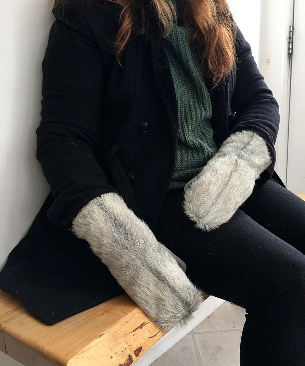 Women's Medium Real Fur Mittens - Light Gray Broadtail Sheep - Muffle - Up!