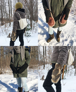Women's Small Real Fur Mittens - Brown Mink, Khaki Wool - Muffle - Up!