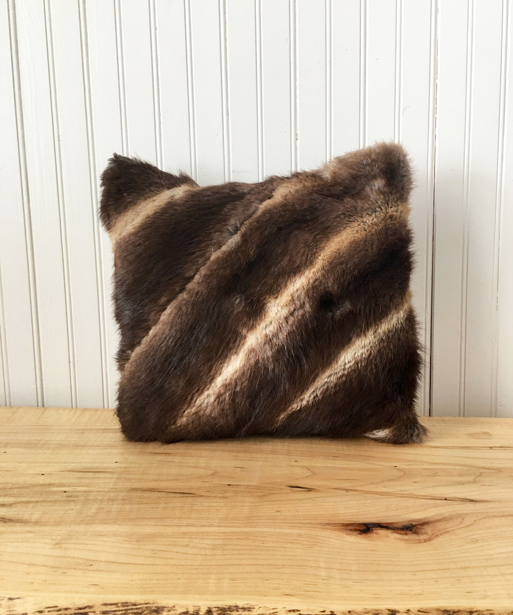 Square Fur Accent Pillow, 14" x 14", Muskrat