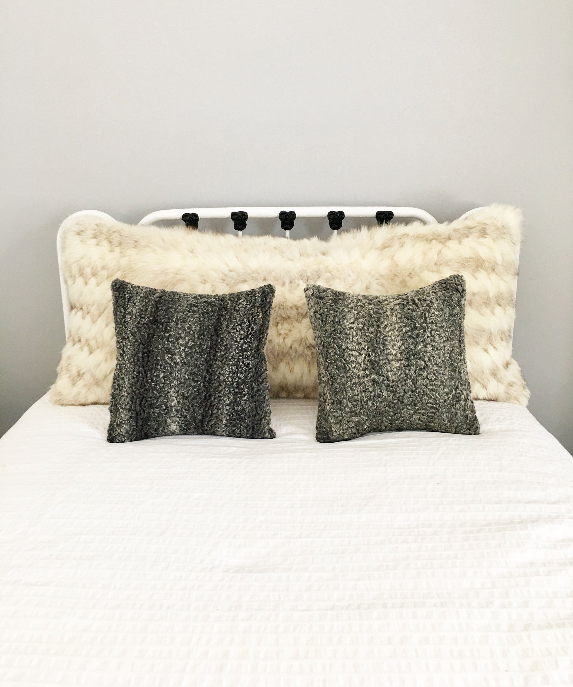 Square Fur Accent Pillows, 14" x 14", Gray Persian Lamb