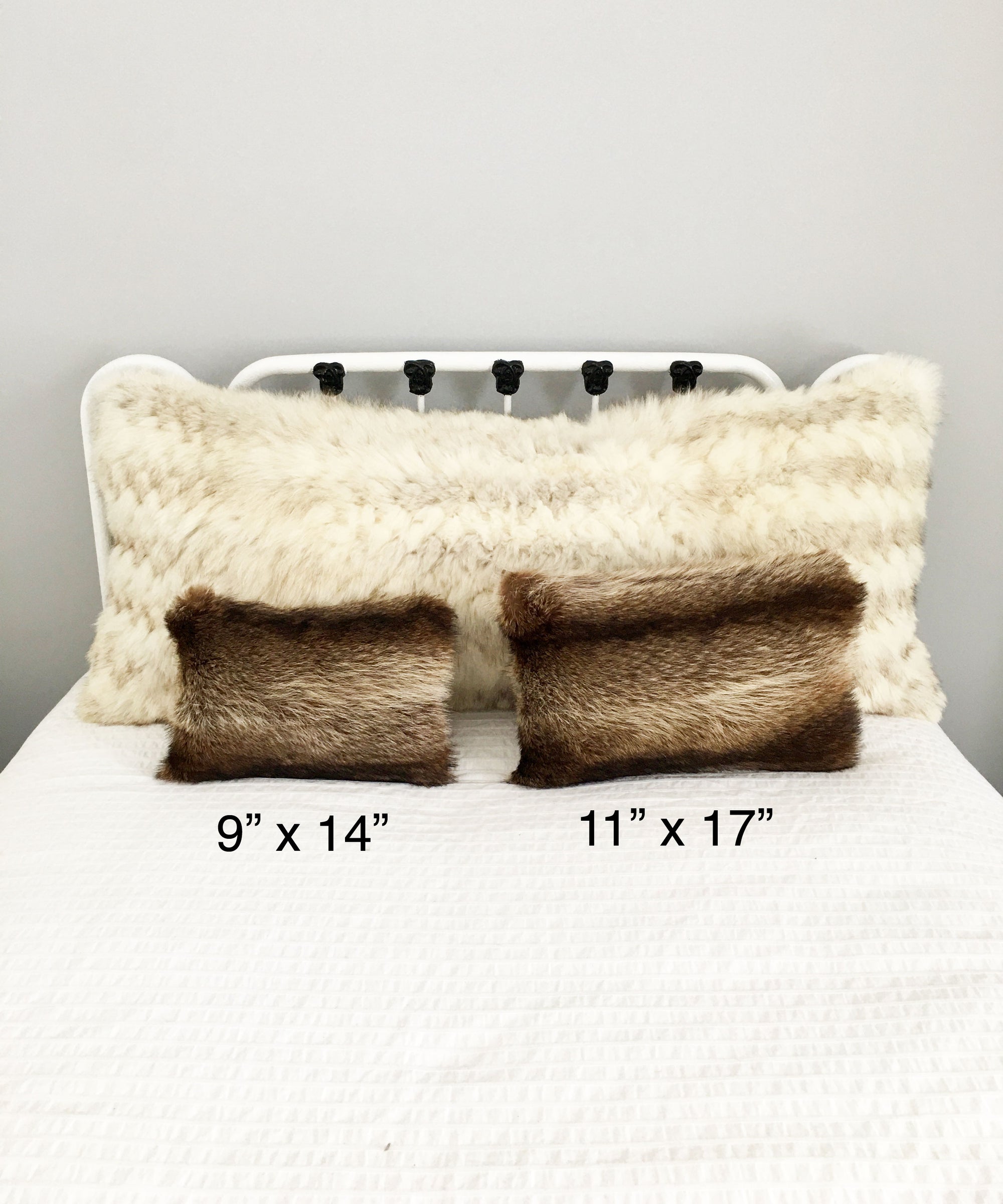 Raccoon Fur Accent Pillows, 11" x 17" and 9" x 14"