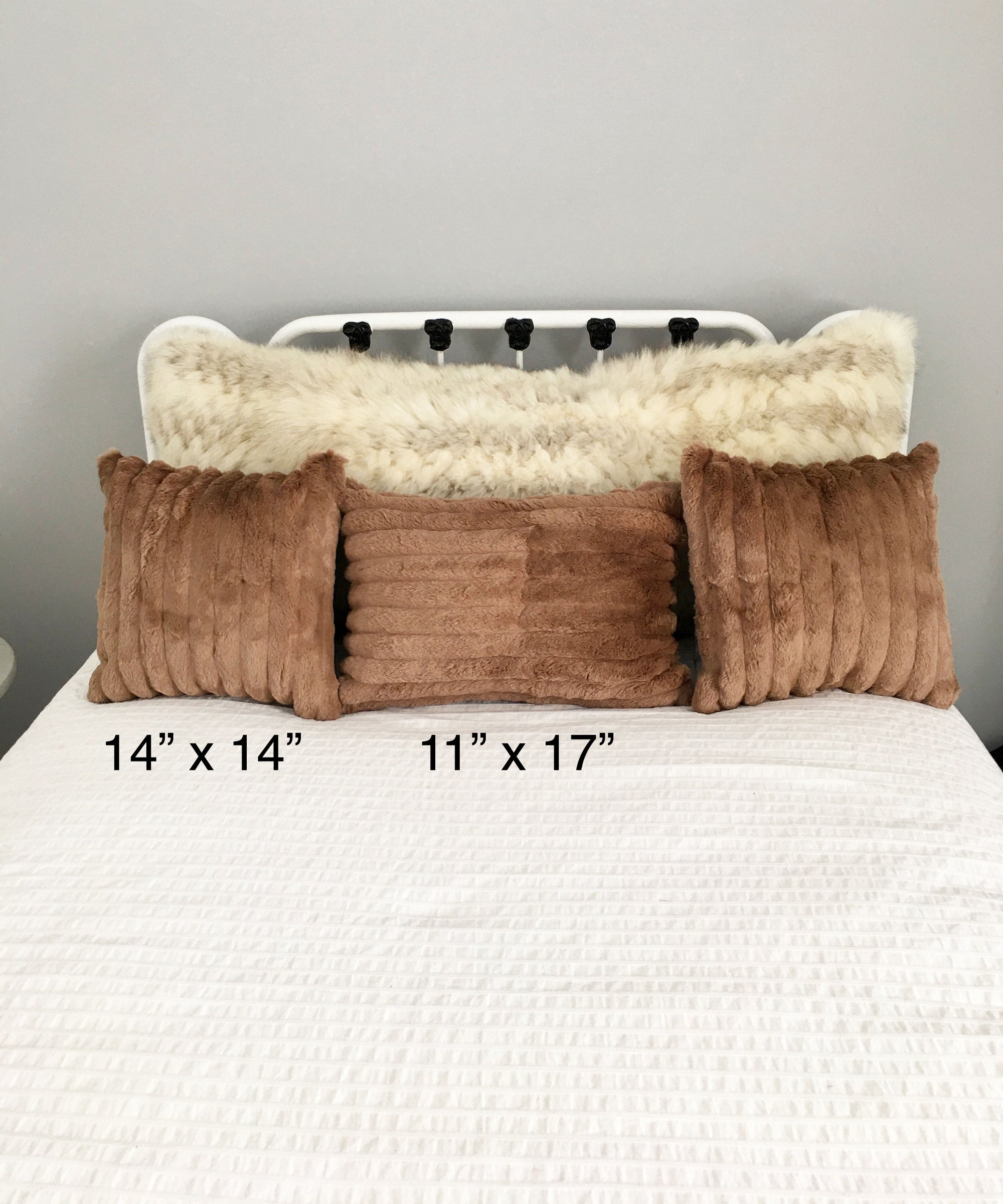 Square Fur Accent Pillows, 14" x 14", 11" x 17" Cocoa Muskrat