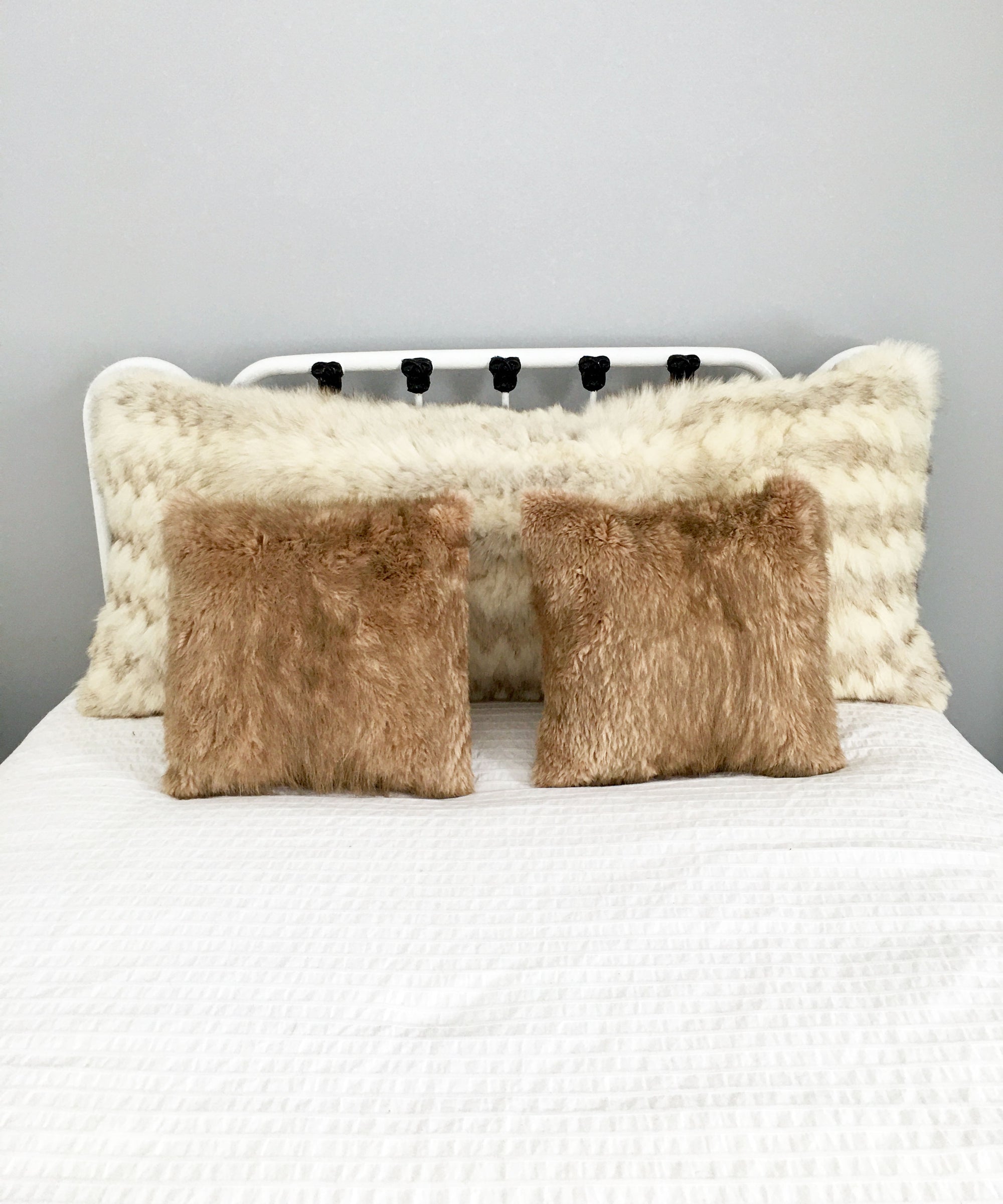 Square Fur Accent Pillows, 14" x 14", Golden Muskrat