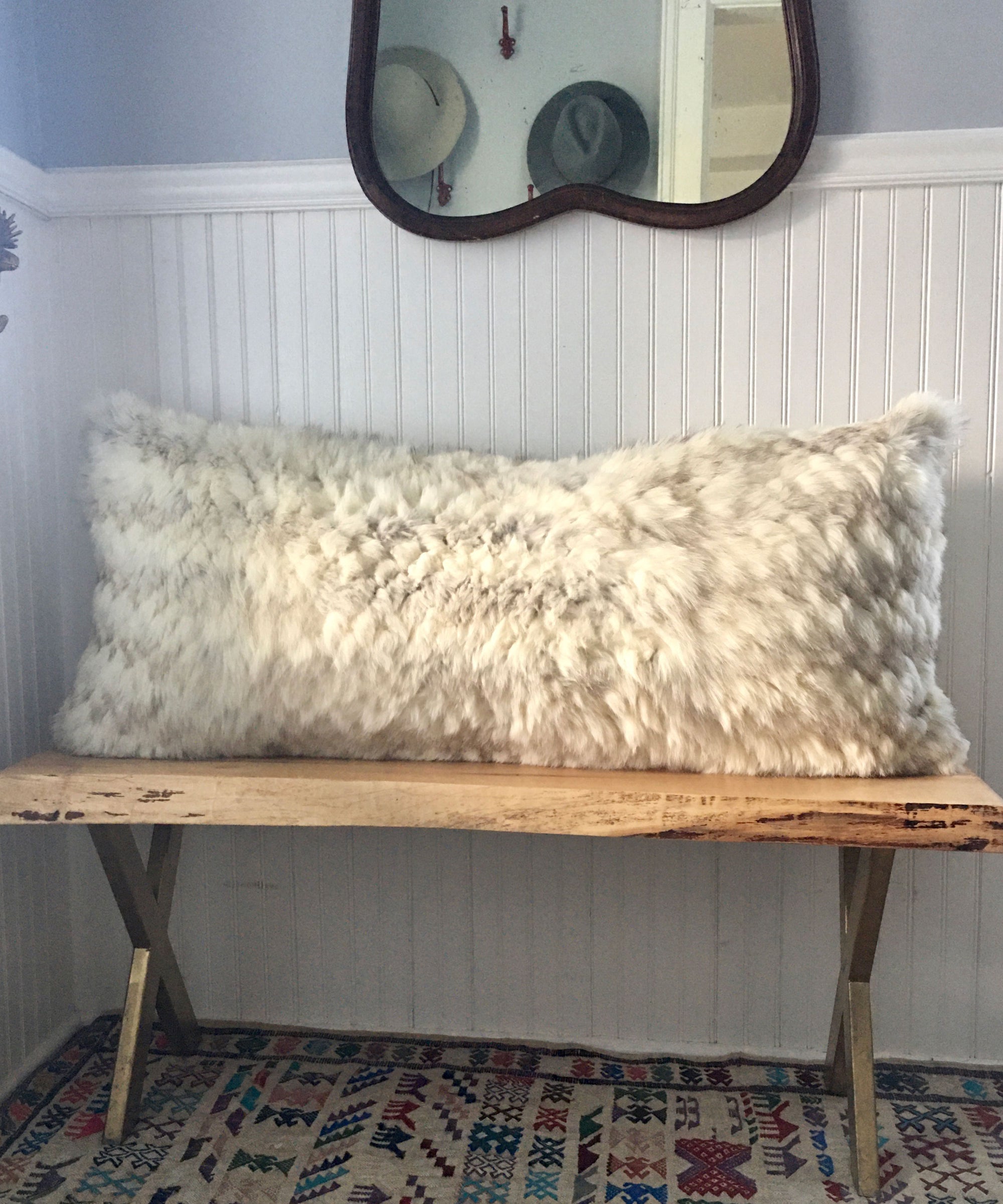 Reclaimed White Fox Fur Body Pillow 20" x 48"