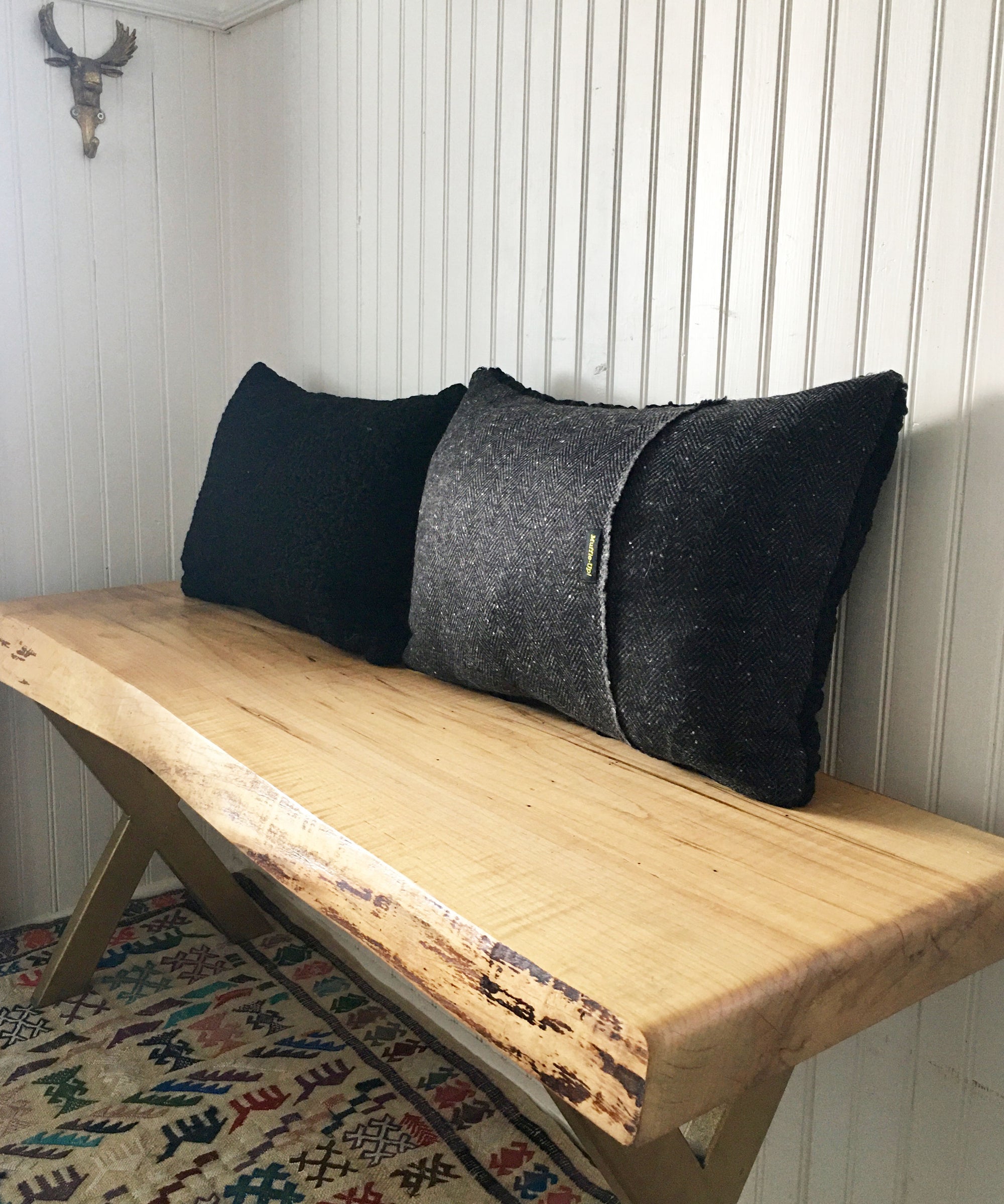 Reclaimed Black Persian Lamb Fur Pillow 13" x 19"