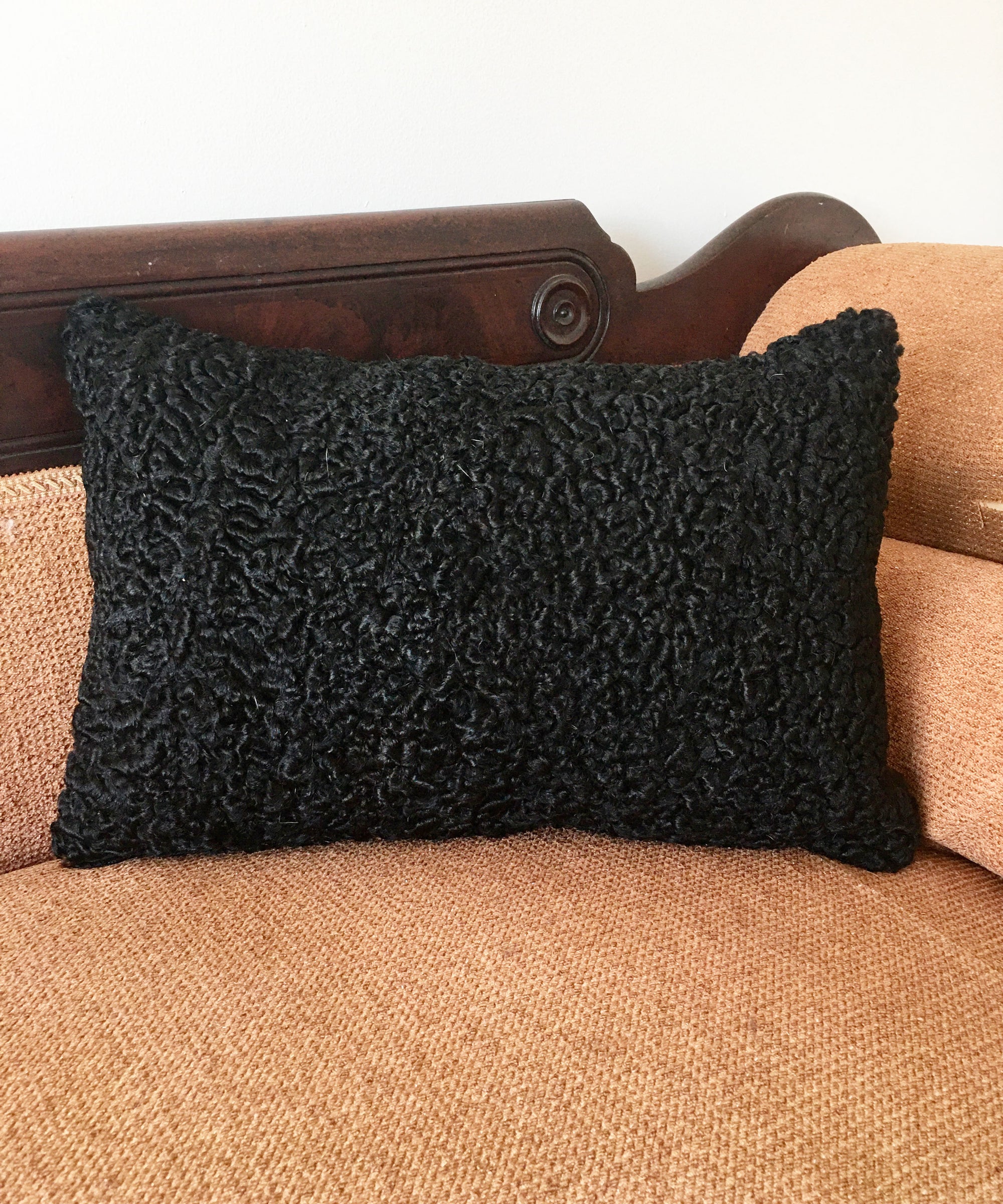 Reclaimed Black Persian Lamb Fur Pillow 13" x 19"