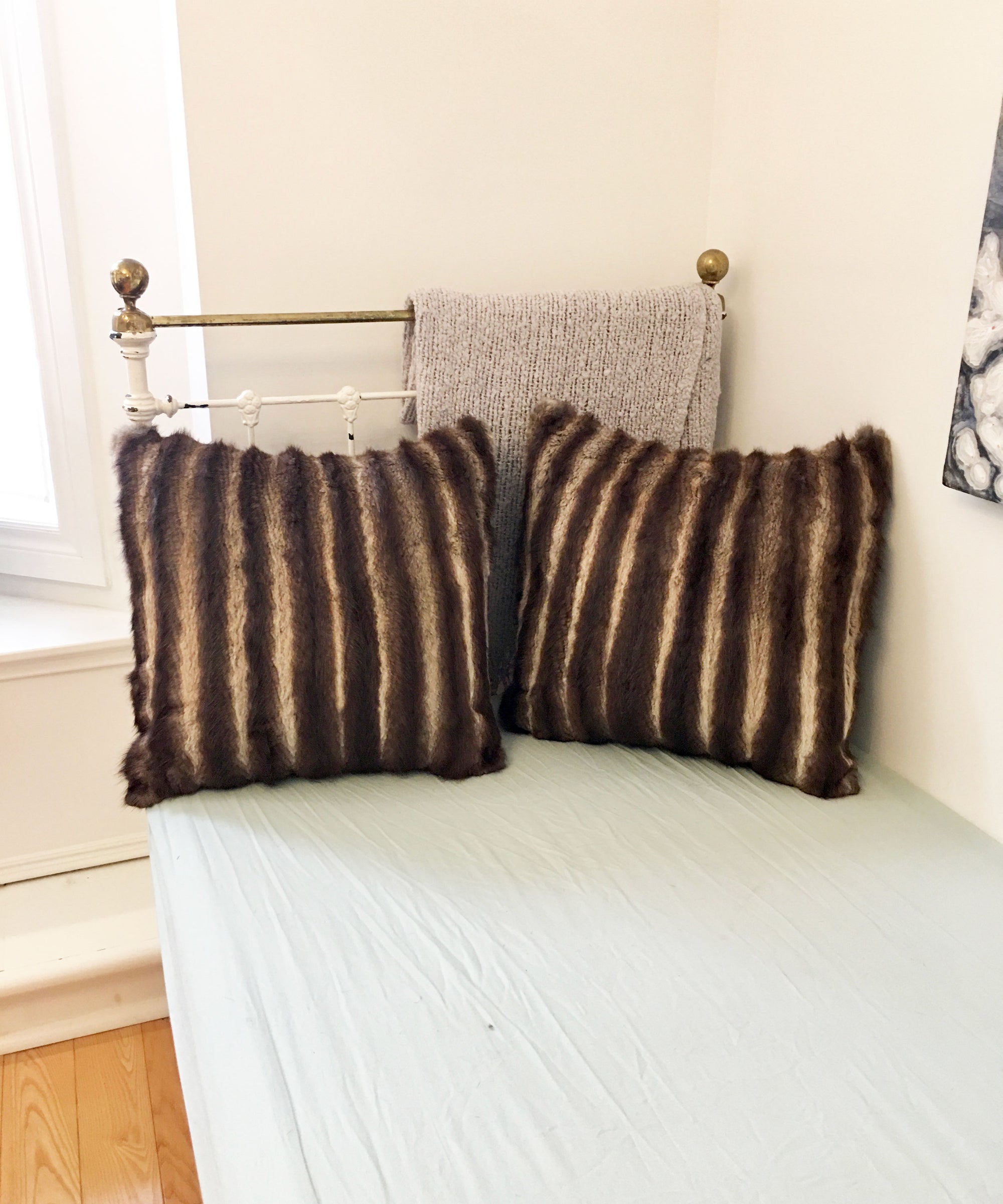 Reclaimed Striped Fur Pillow 22 x 22"