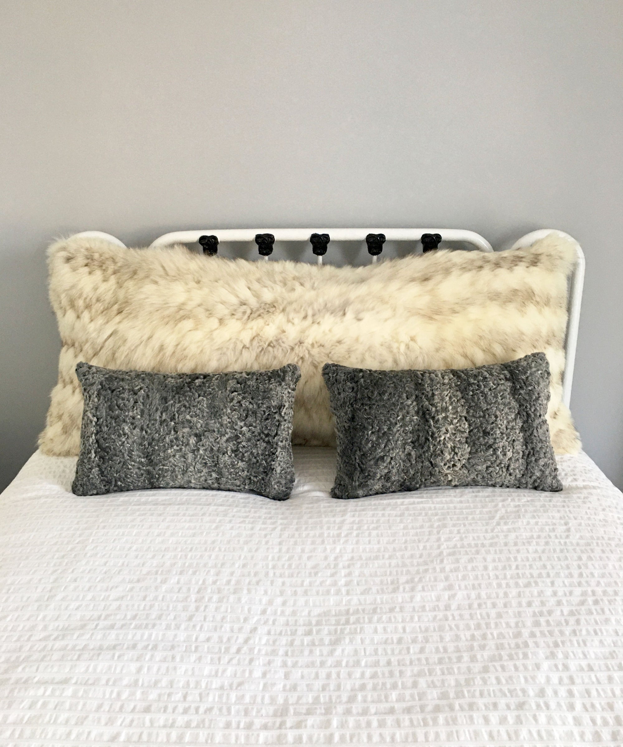 Reclaimed Gray Sheep Fur Pillow 11" x 17"