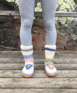 Multi Color Merino Wool Slipper Boots, Made in Canada, knee high slippers wool, best wool slippers