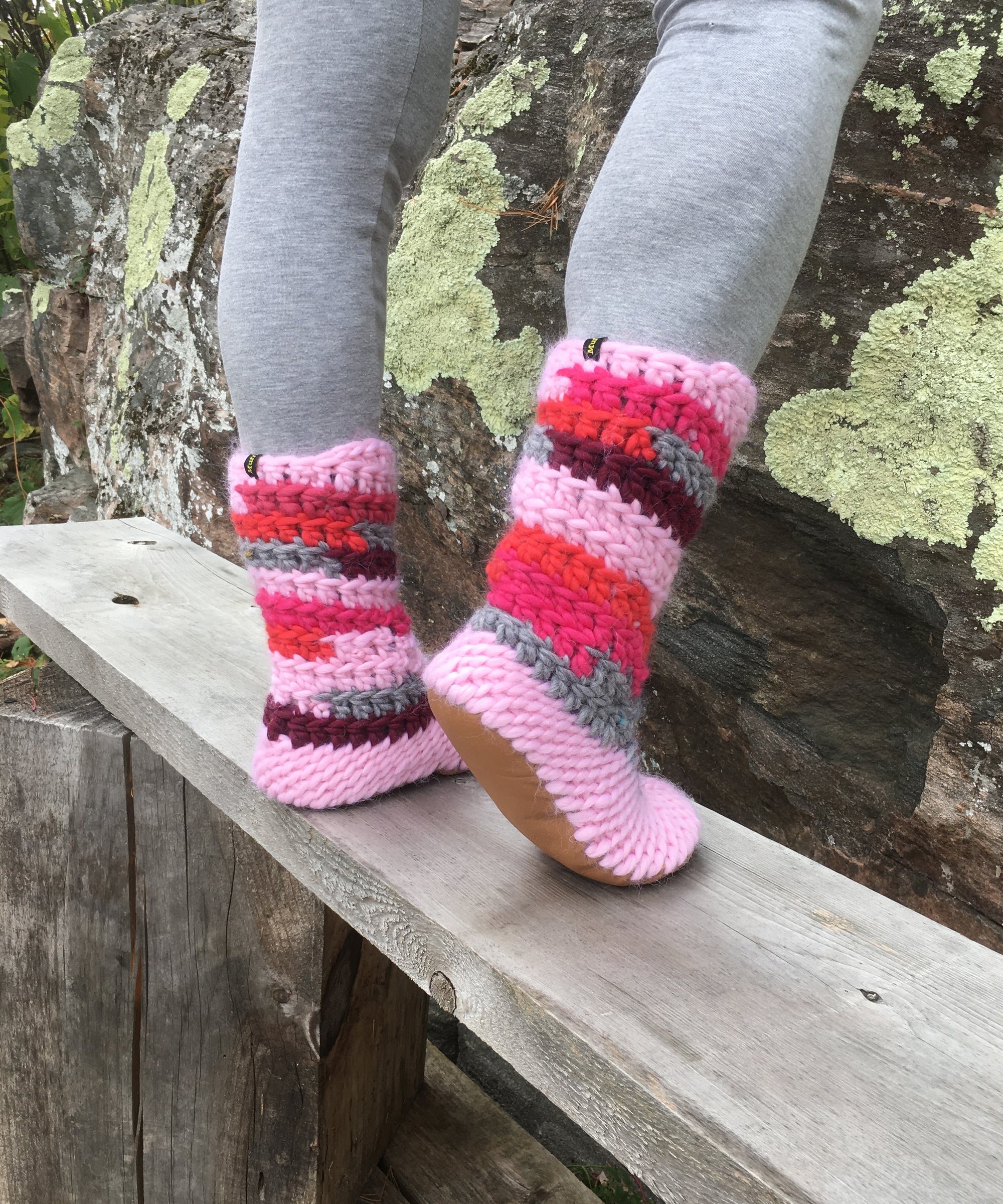 SALE! Women's 5-5.5 Muffle-Boot: Pink Merino Wool Slipper Boots