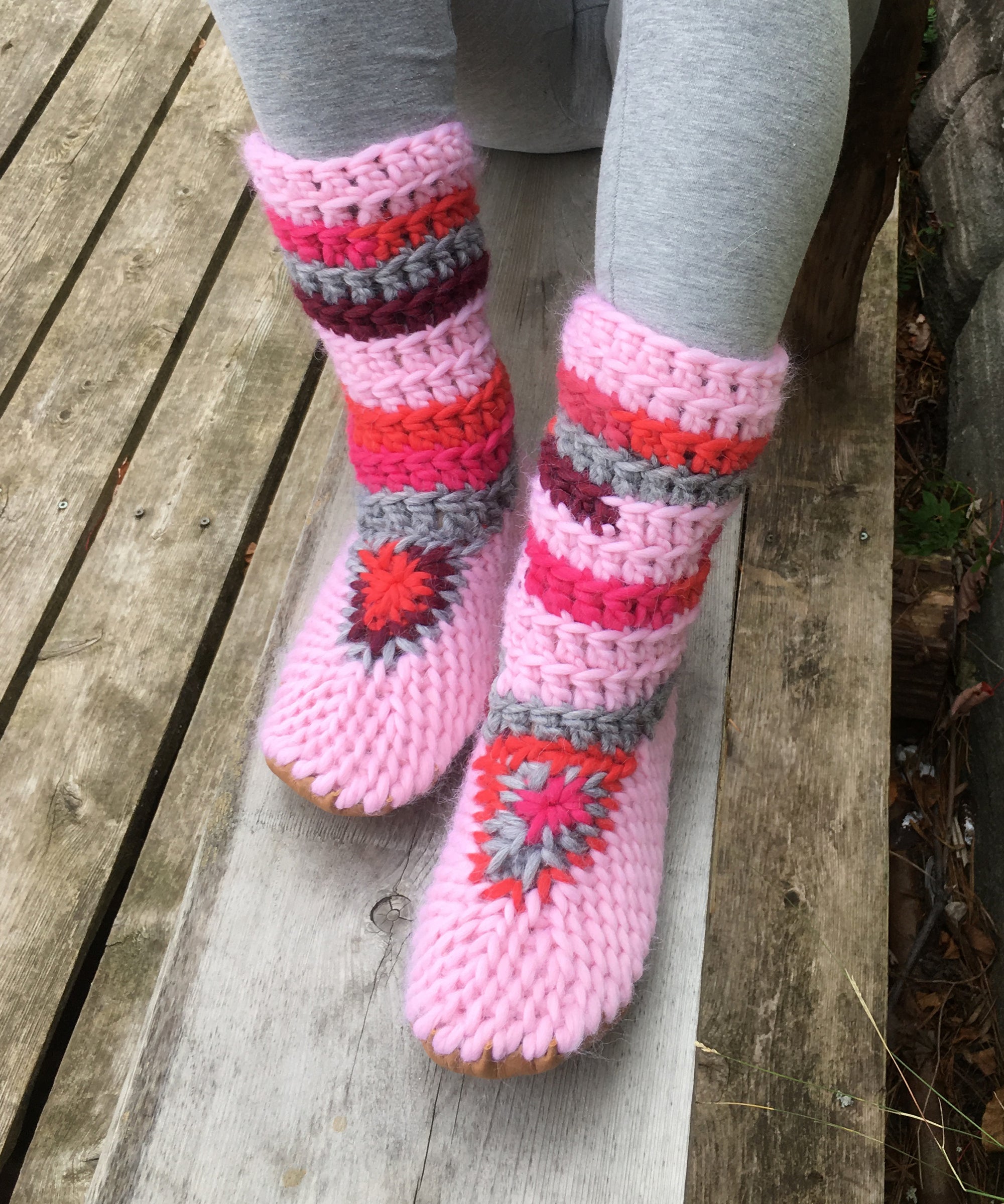 SALE! Women's 5-5.5 Muffle-Boot: Pink Merino Wool Slipper Boots