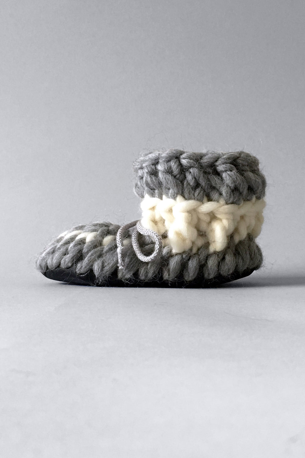 merino wool baby booties with leather sole, gray slipper booties for kids