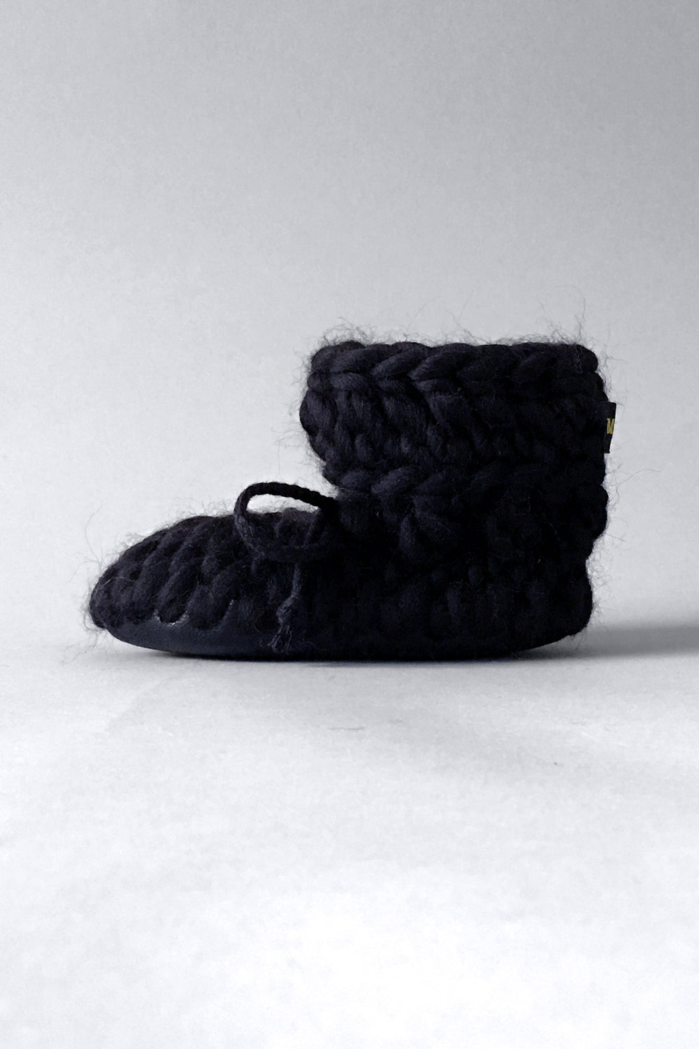 knitted kids slippers black handmade upcycled