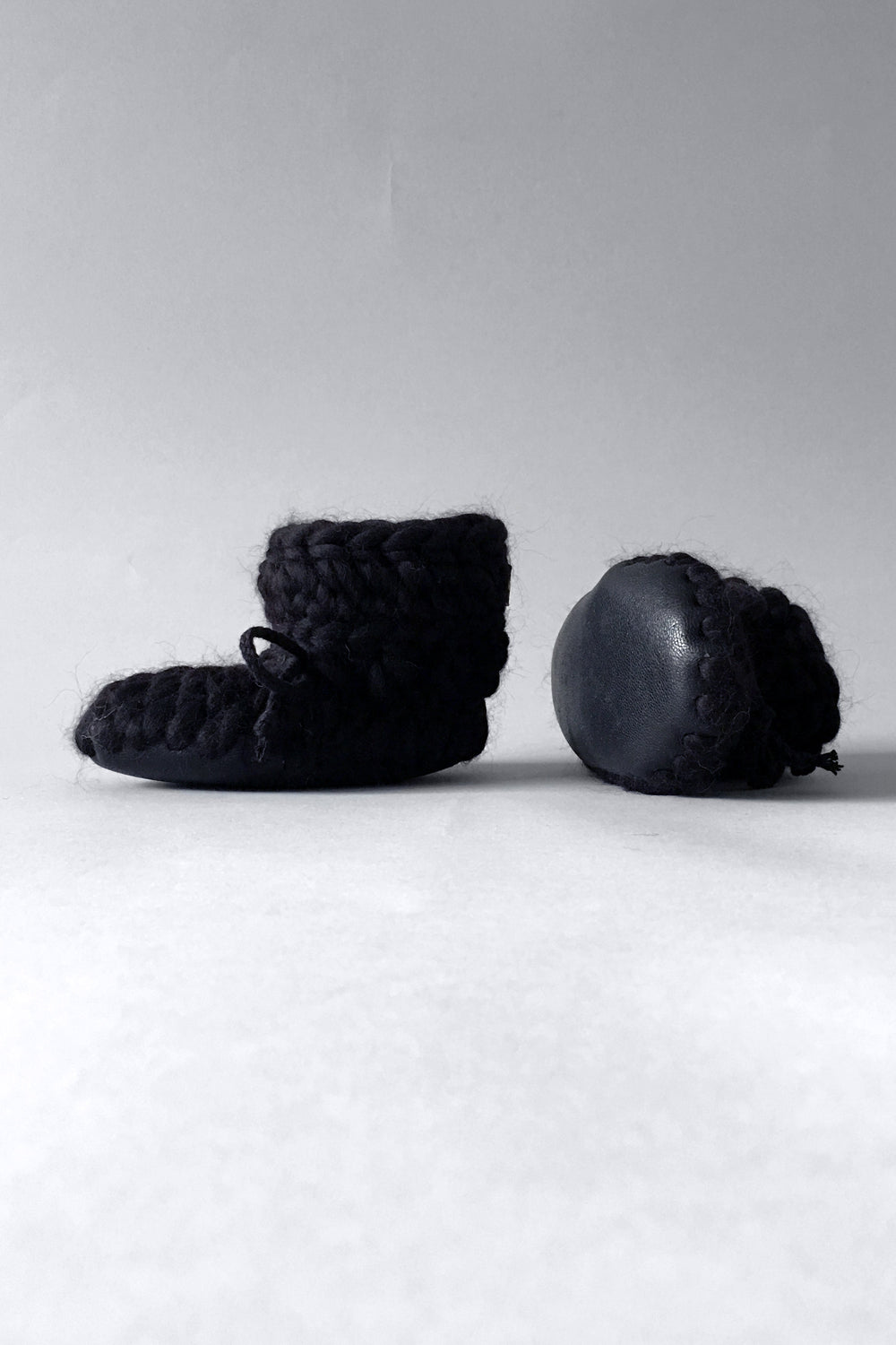 knitted kids slippers black handmade recycled