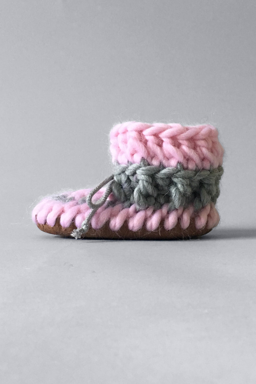 knitted kids slippers pink handmade upcycled