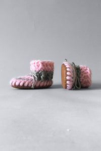 woolen kids slippers pink handmade upcycled