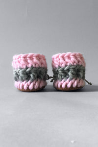 knitted kids slippers pink handmade recycled