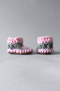 knitted kids slippers pink handmade upcycled
