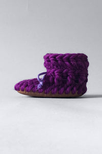 knitted kids slippers purple handmade upcycled