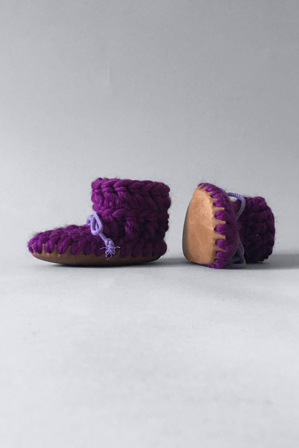 knitted kids boots purple handmade upcycled