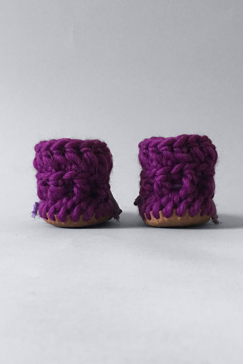 knitted kids slippers purple handmade recycled