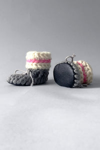 woolen kids slippers pink and grey handmade upcycled