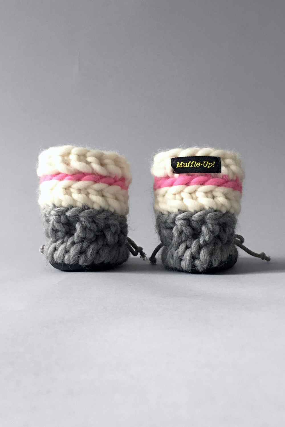 knitted kids booties pink and grey handmade recycled