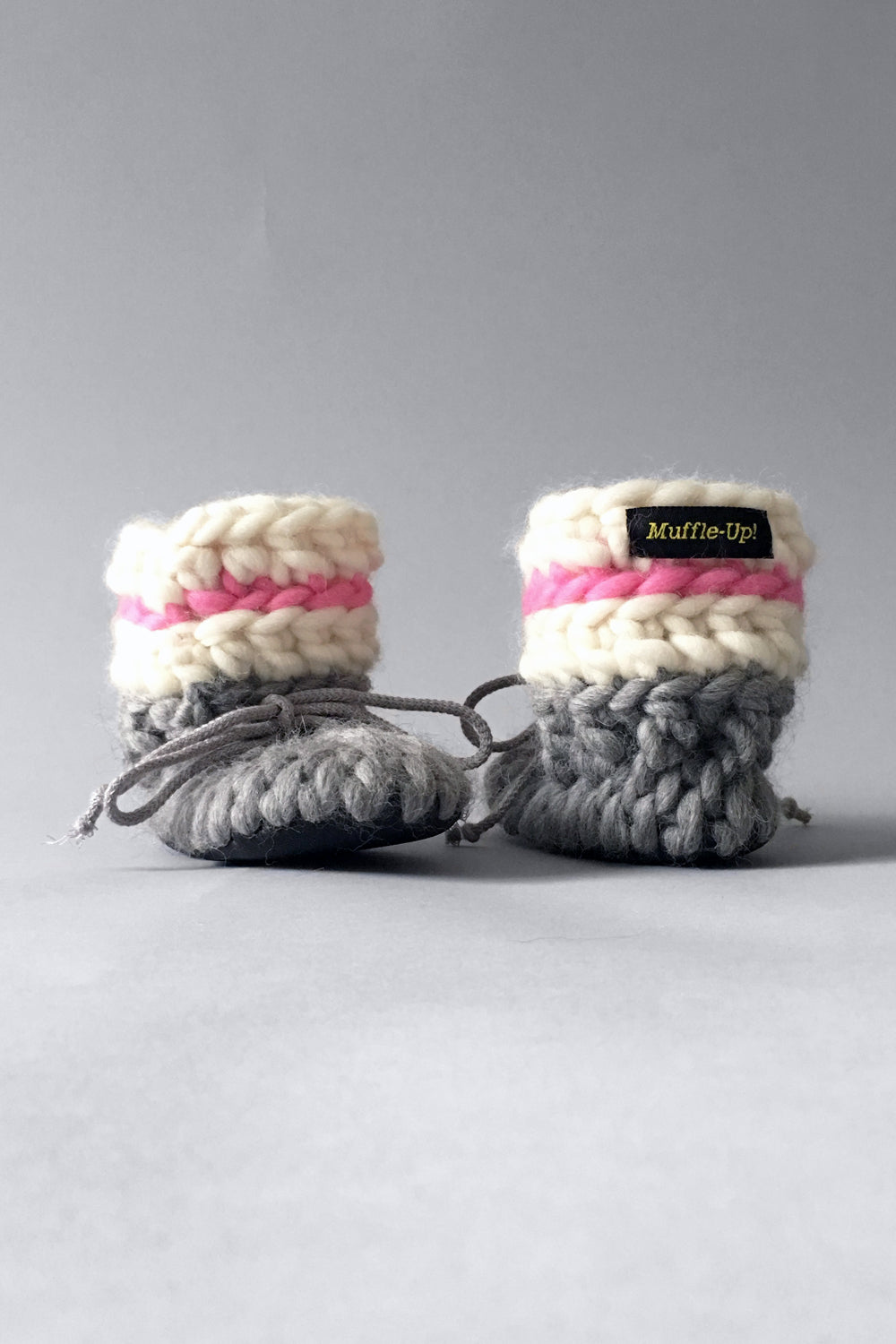 woolen kids booties pink and grey handmade recycled