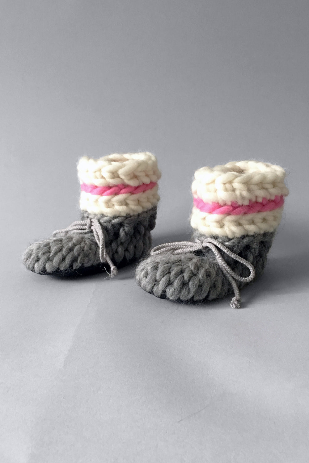 knitted kids booties pink and grey handmade upcycled