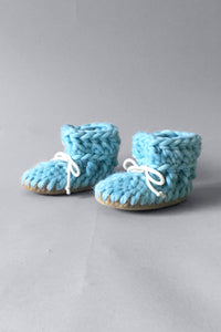 knitted kids booties sky blue handmade recycled