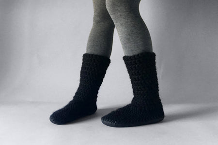 knitted woolen boots black handmade recycled