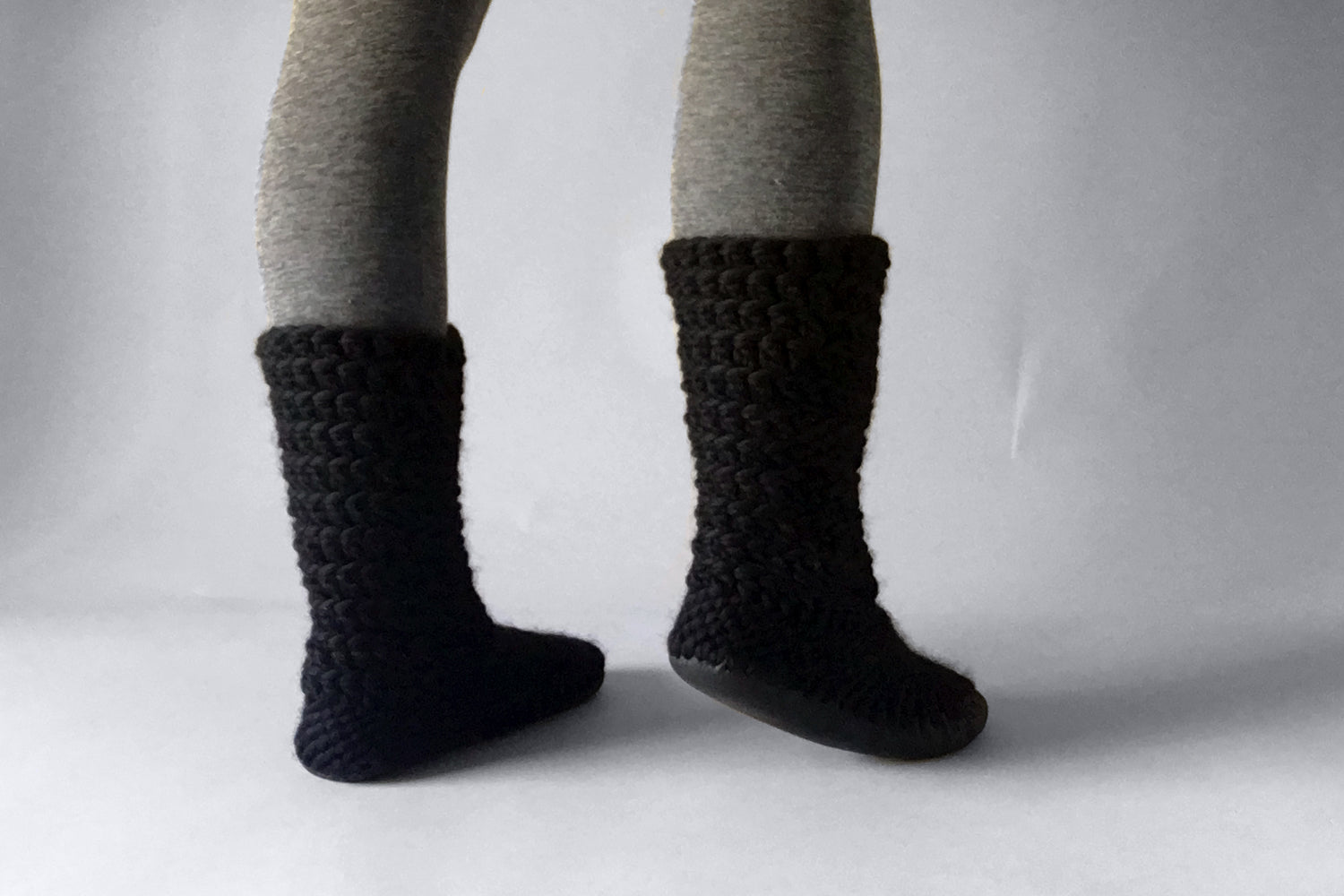 knitted slipper boots black handmade recycled