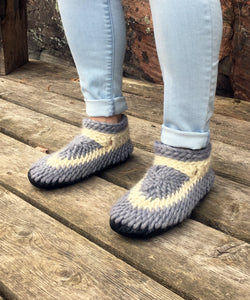 Gray Crochet House Shoes, Handmade in Canada