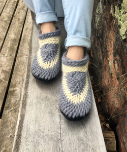 Gray Crochet Slippers for Men or Women, Handmade in Canada