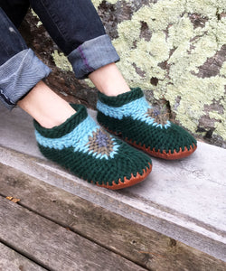 Green Merino Wool Slippers Handmade in Canada, Eco Friendly Slippers Men