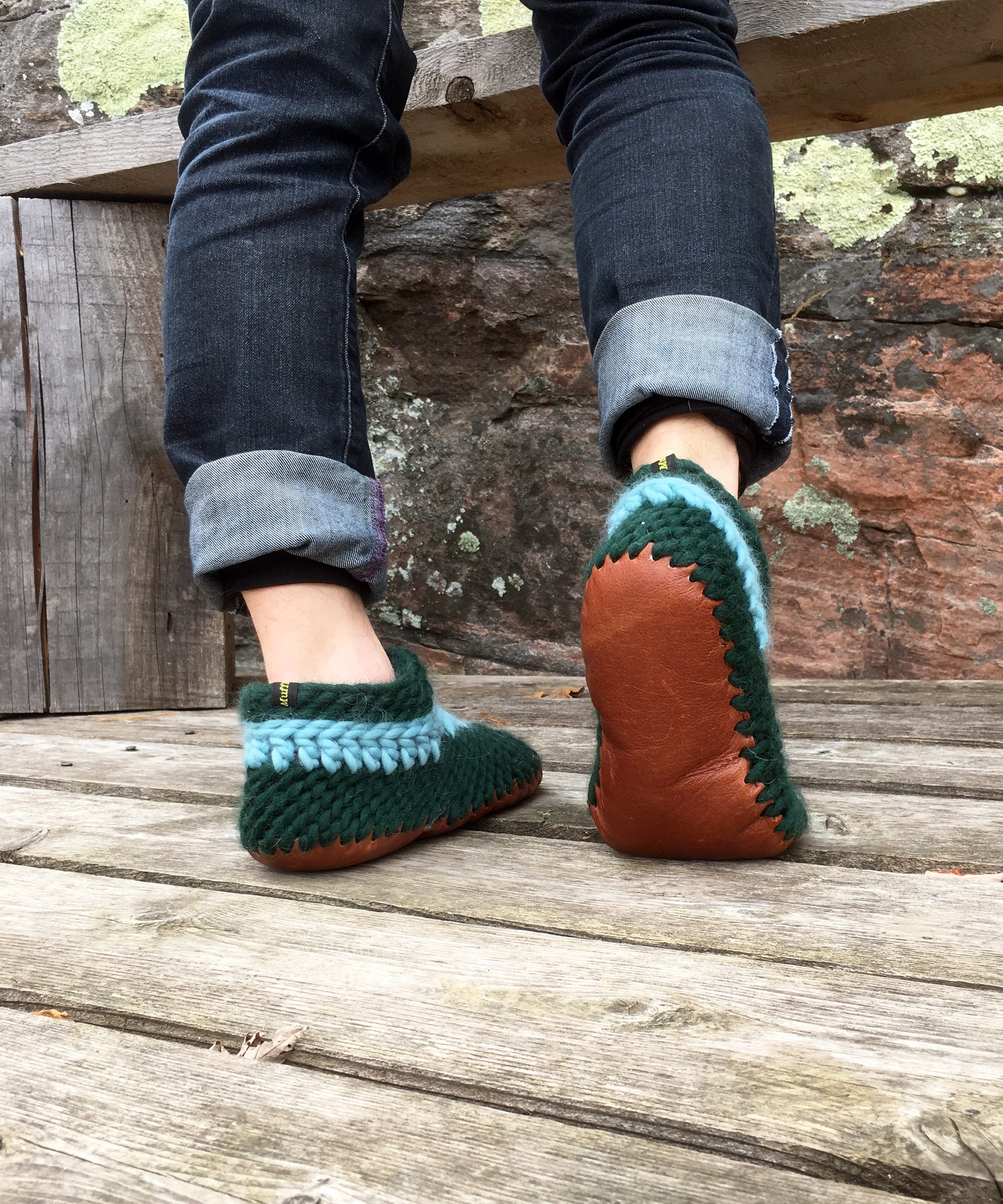 Warm Merino Wool slipper booties for men and women, handmade shoes canada, wool slippers ontario with a leather sole and fur lining