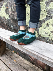 Made in Canada Slippers, Green non itch wool slipper booties, eco house shoes canada