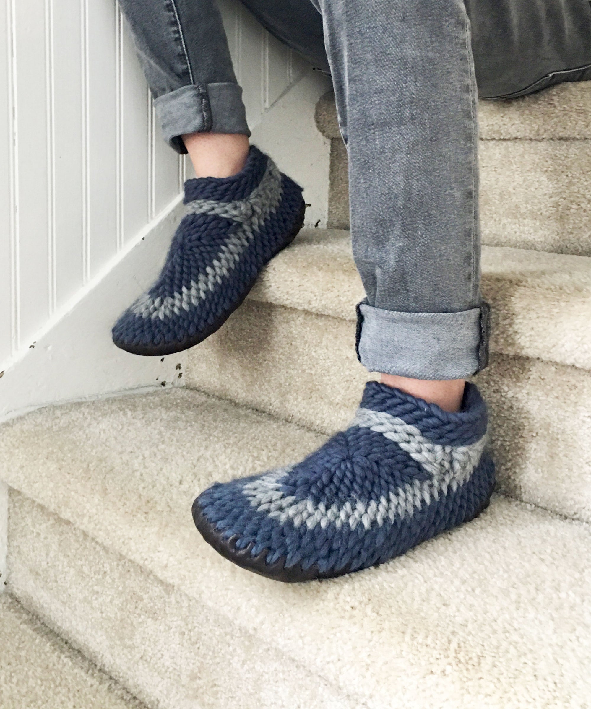 Blue Merino Wool Slippers with leather soles for men and women, adult padraig style slippers