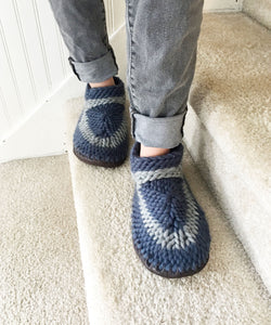 Men's Size 16 Slippers, Blue Merino Wool House Shoes
