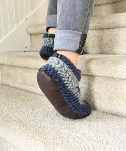 Blue Merino Wool Slipper Booties, Adult Padraig Style Slipper 