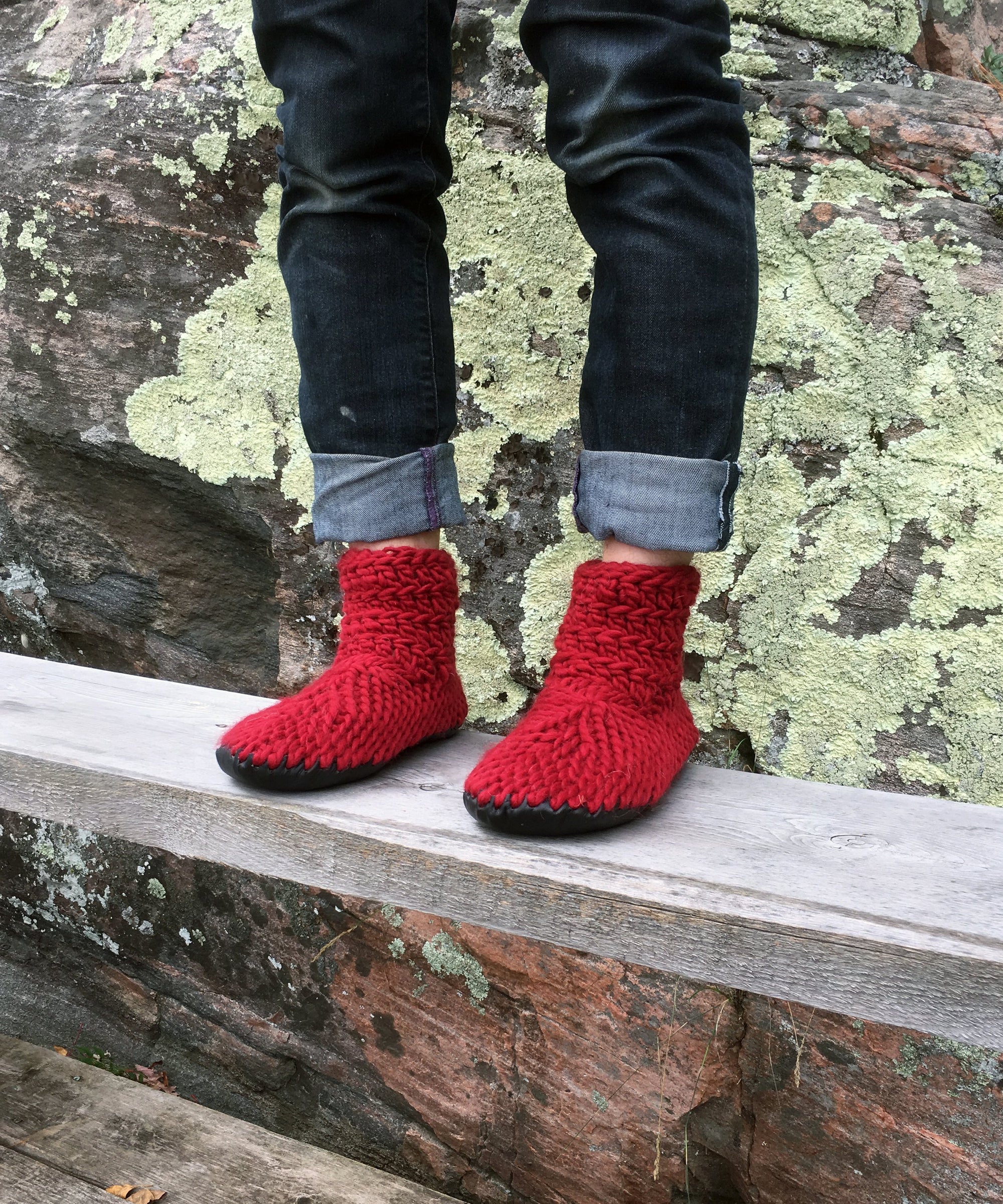 Cranberry Red Merino Wool Slippers, Handmade in Canada