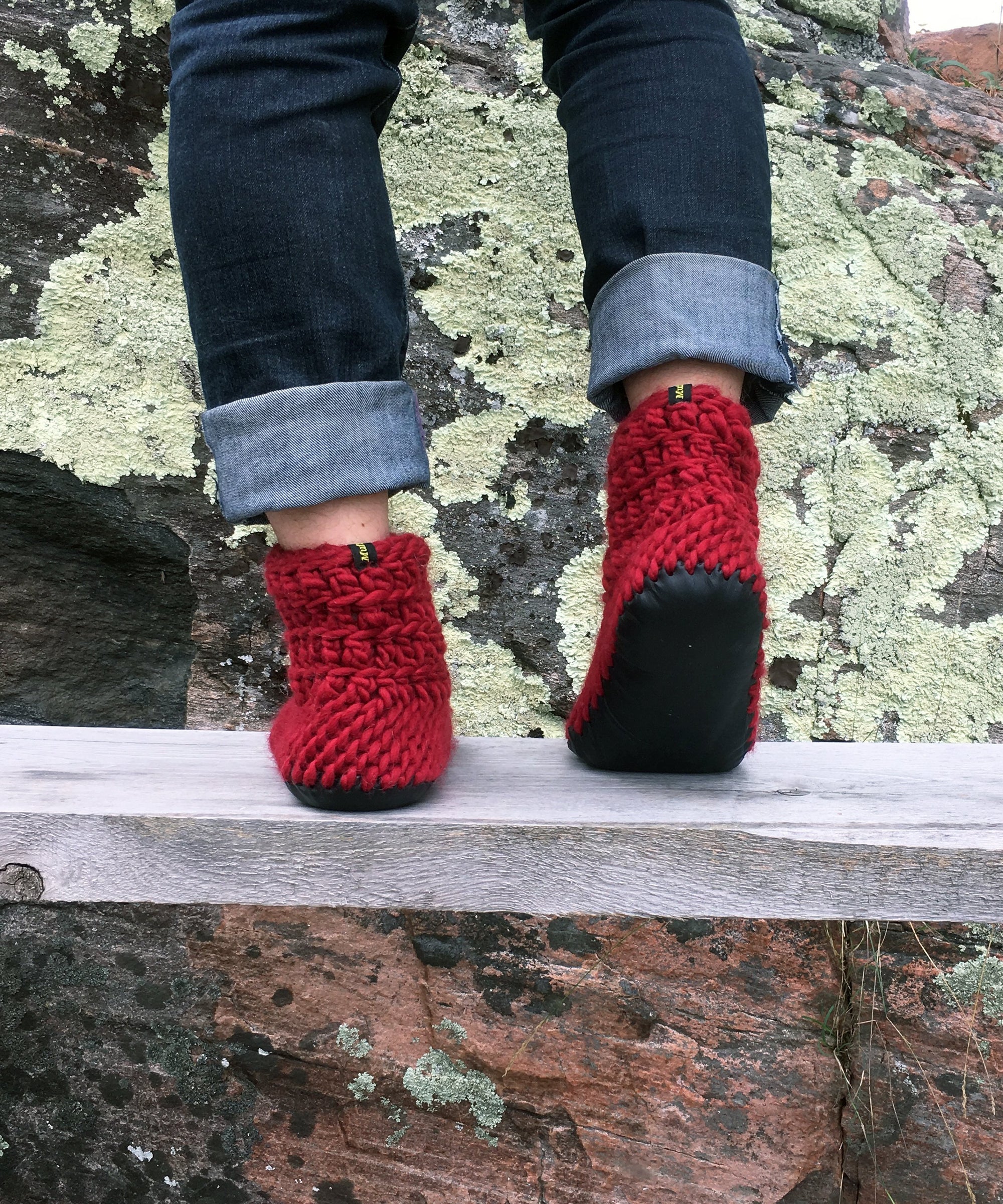 Red Wool Slippers with Leather Sole