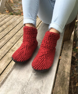 Red Merino Wool Slipper Boots, Handmade in Canada