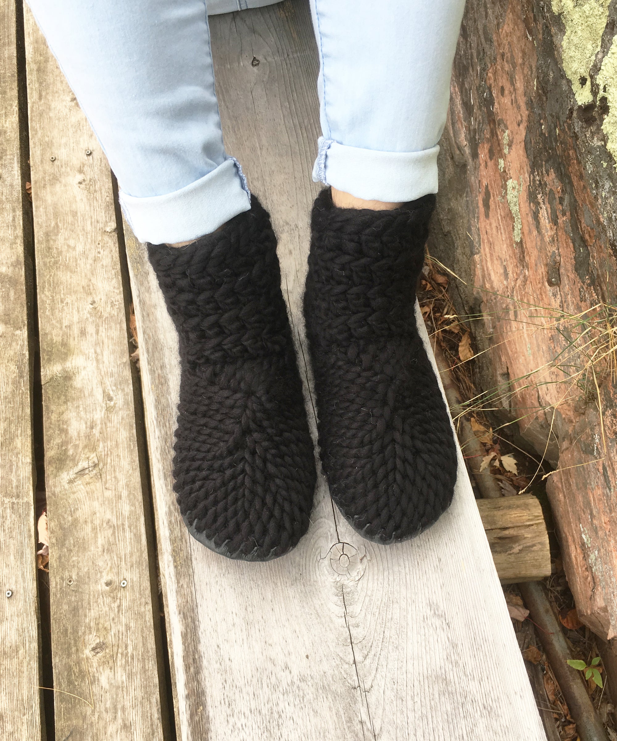 Solid Black Slippers, Handmade in Canada