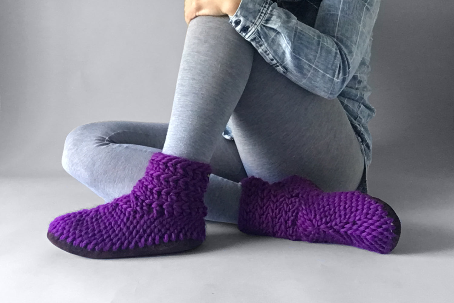 Demi-Boot: Smoothie, Purple Merino Wool Slipper with Leather Sole